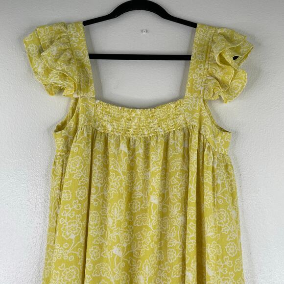 By the River Kaylee Flutter Sleeve Floral Midi Dress Yellow Size Large textured - Picture 7 of 15